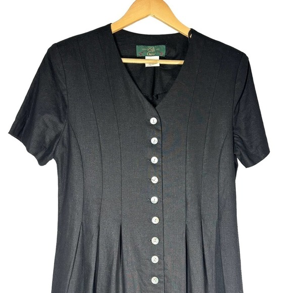 Vintage 90’s Orvis Linen Made in USA Black Button Front Midi Dress Size 12 - Picture 5 of 8